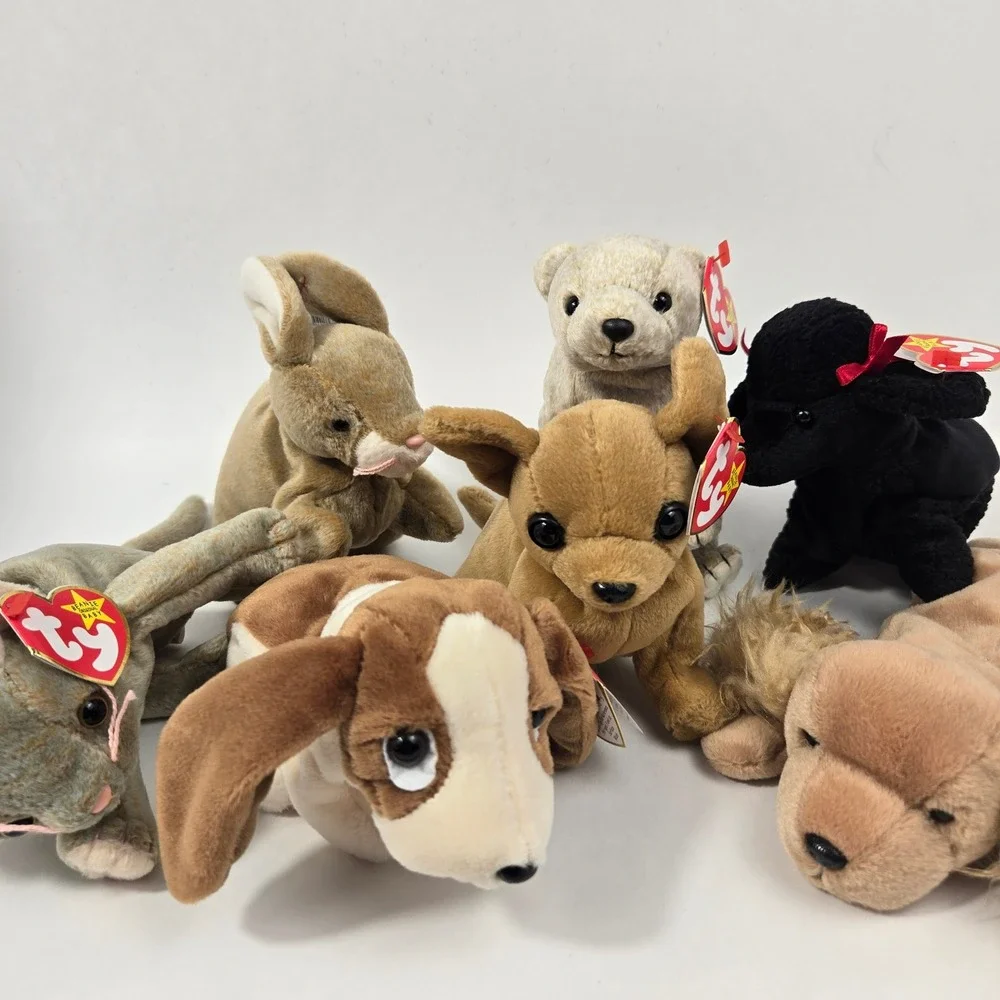 Ty Beanie Babies Dog Collection Tiny Gigi Spunky Wrinkles Tuffy Plush Lot of 7